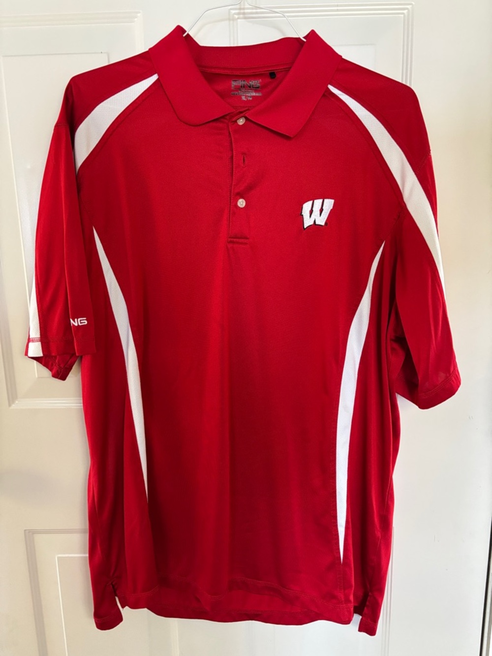 Ping Red Polo with White Panels and Embroidered W